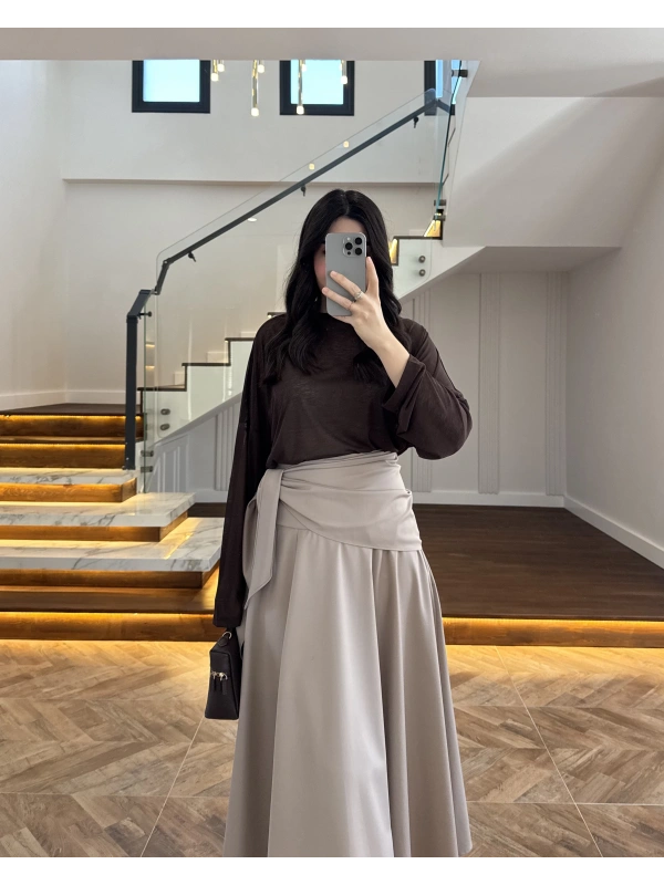 KAHVERENGİ TRANSPARAN BLUZ