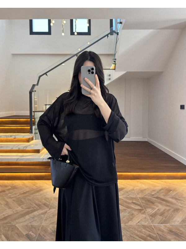 SİYAH TRANSPARAN BLUZ