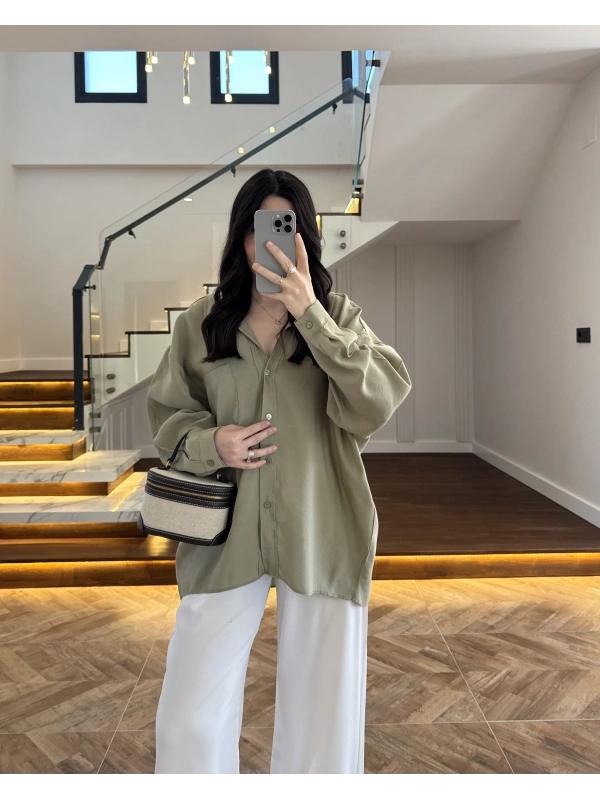 MİNT DÜŞÜK OMUZLU MODAL GÖMLEK -5050