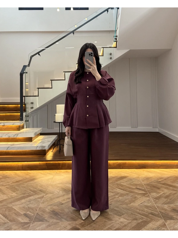 MÜRDÜM GOLD DÜĞMELİ PİLELİ TAKIM -8930