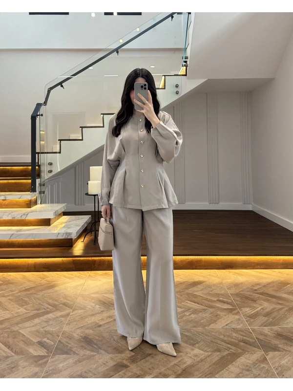 VİZON GOLD DÜĞMELİ PİLELİ TAKIM -8930