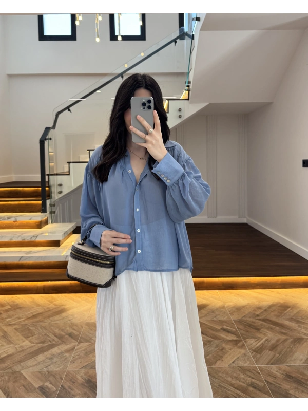 MAVİ TRANSPARAN TENSEL GÖMLEK - 70253