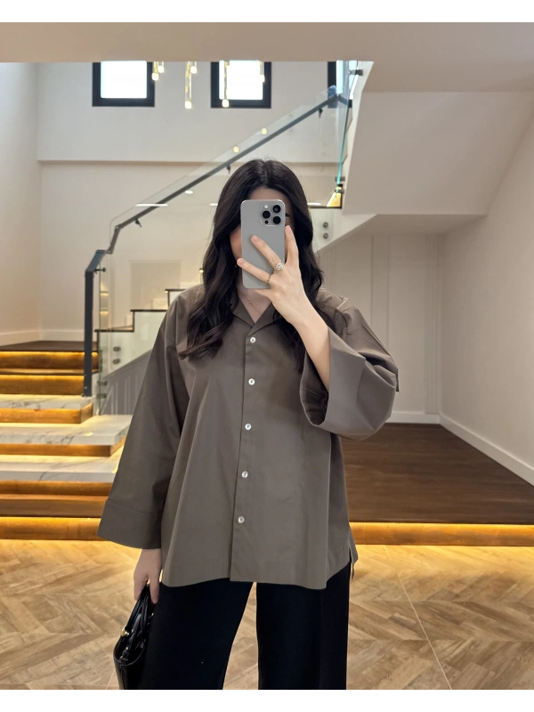 HAKİ OVERSİZE DUBLE KOL GÖMLEK-5411