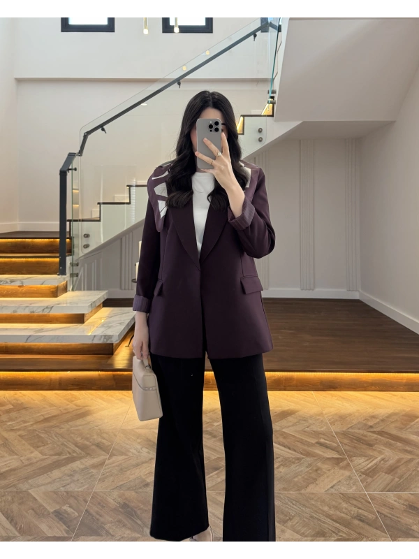 MÜRDÜM ÇİZGİLİ ASTARLI BLAZER CEKET -7560