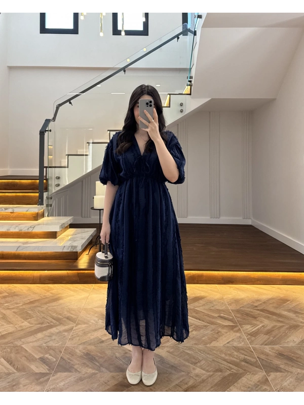 LACİVERT PÜSKÜLLÜ ELBİSE - 3075