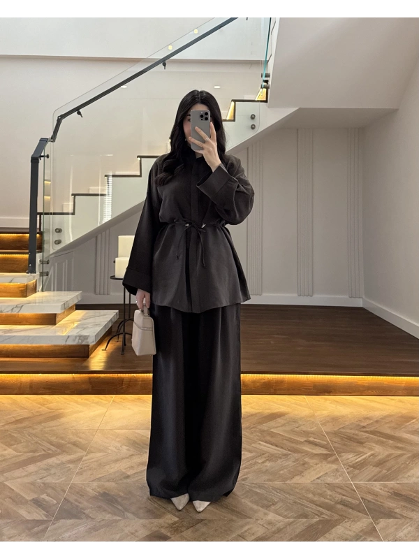 KAHVE TENSEL GÖMLEK PANTOLON TAKIM -51281