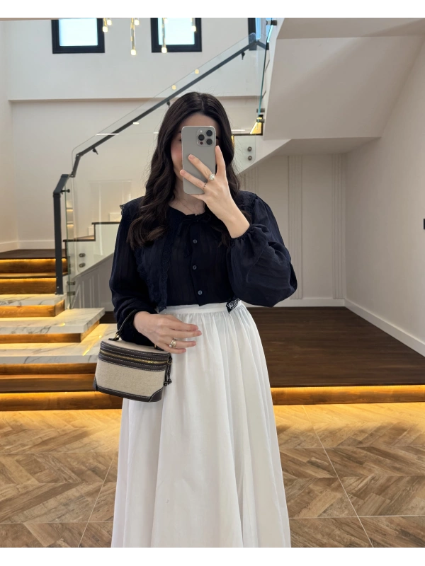 LACİVERT DANTEL YAKA GÖMLEK -2223