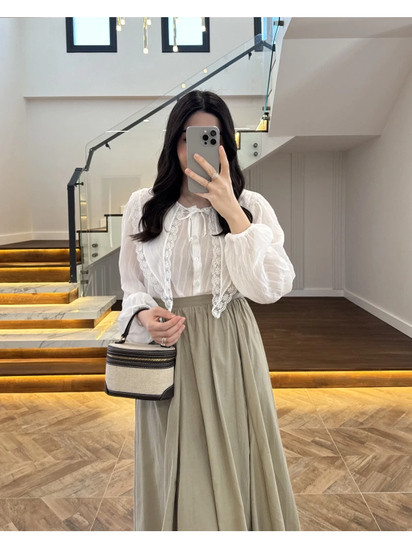 BEYAZ DANTEL YAKA GÖMLEK -2223