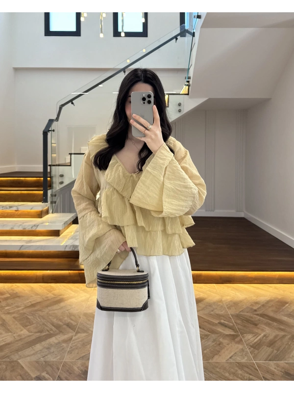 YAĞ YEŞİL KAT KAT DETAY BLUZ-1060