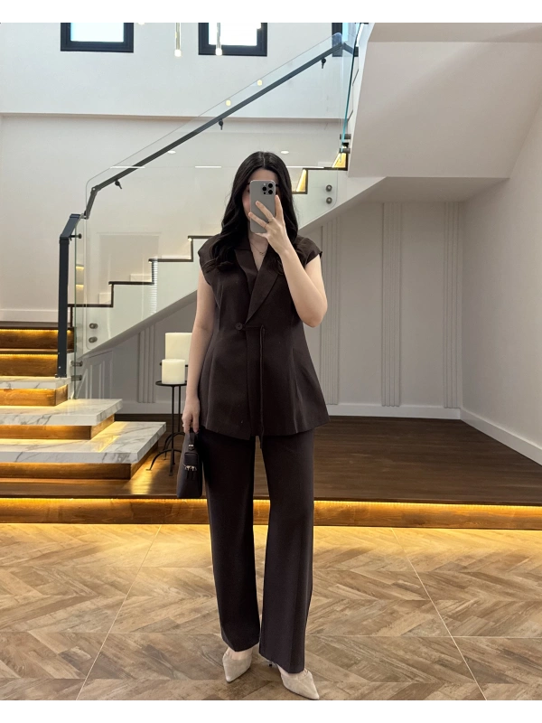 KAHVE PREMİUM YELEK TAKIM -8995