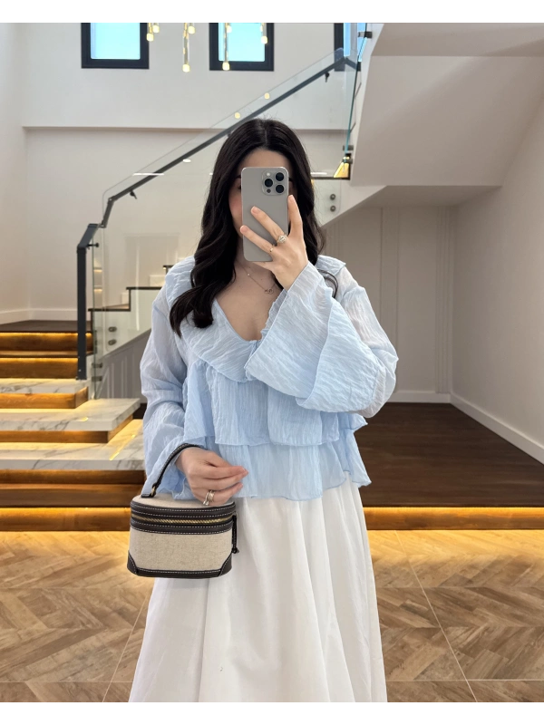 MAVİ KAT KAT DETAY BLUZ-1060