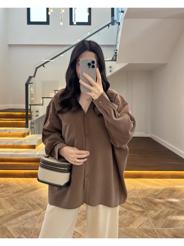 MOCHA DÜŞÜK OMUZLU MODAL GÖMLEK -5050