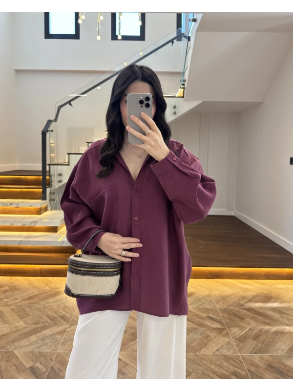 MÜRDÜM DÜŞÜK OMUZLU MODAL GÖMLEK -5050