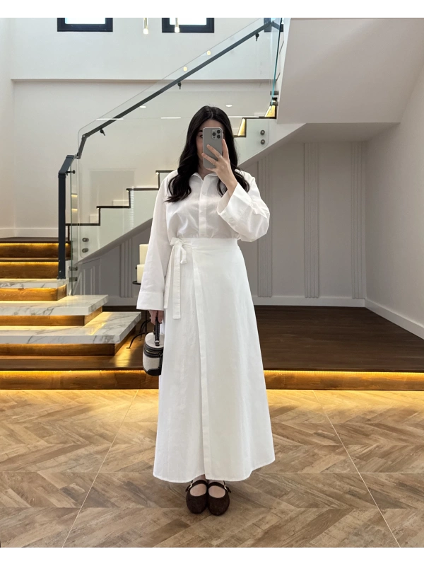 EKRU HAM KETEN ETEK GÖMLEK TAKIM-8973