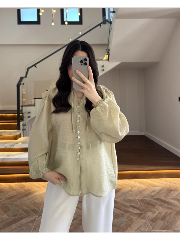 YEŞİL TRANSPARAN VİEL GÖMLEK-1138