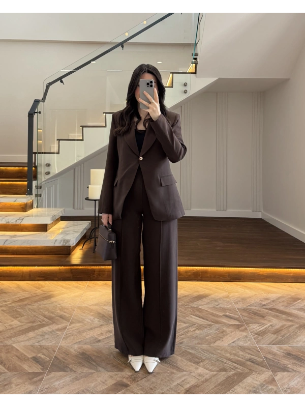 KAHVE GOLD DÜĞMELİ CEKET TAKIM-9031