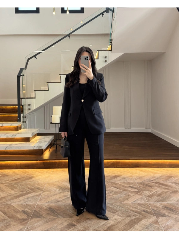 SİYAH GOLD DÜĞMELİ CEKET TAKIM-9031