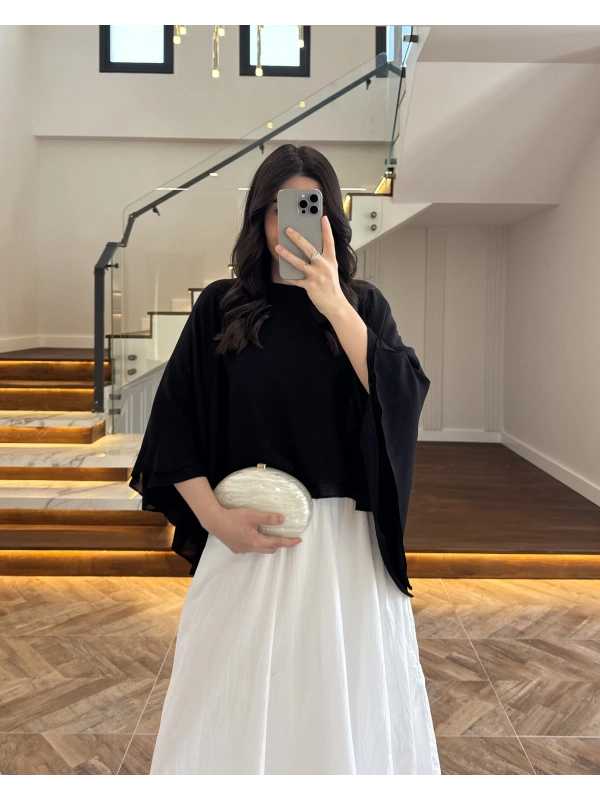 SİYAH KAT KAT PELERİN BLUZ -5044