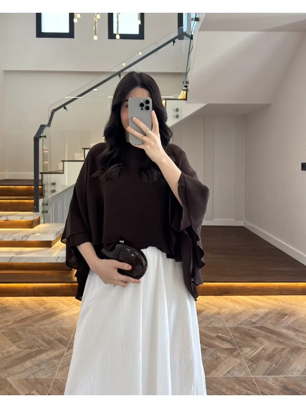 KAHVE KAT KAT PELERİN BLUZ -5044