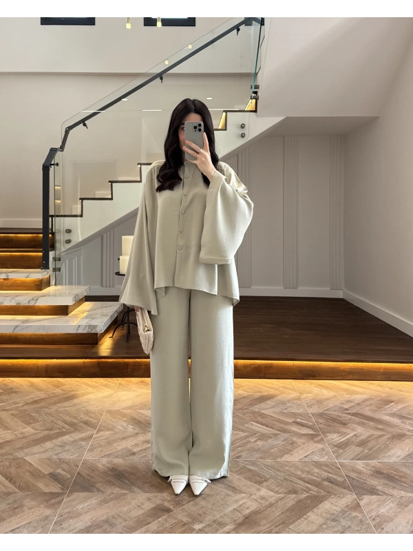 MİNT BÜZGÜLÜ SALAŞ BLUZ TAKIM -9051