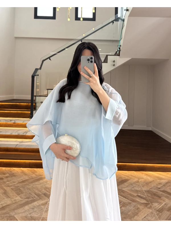 MAVİ UÇUŞAN PELERİN BLUZ -5026