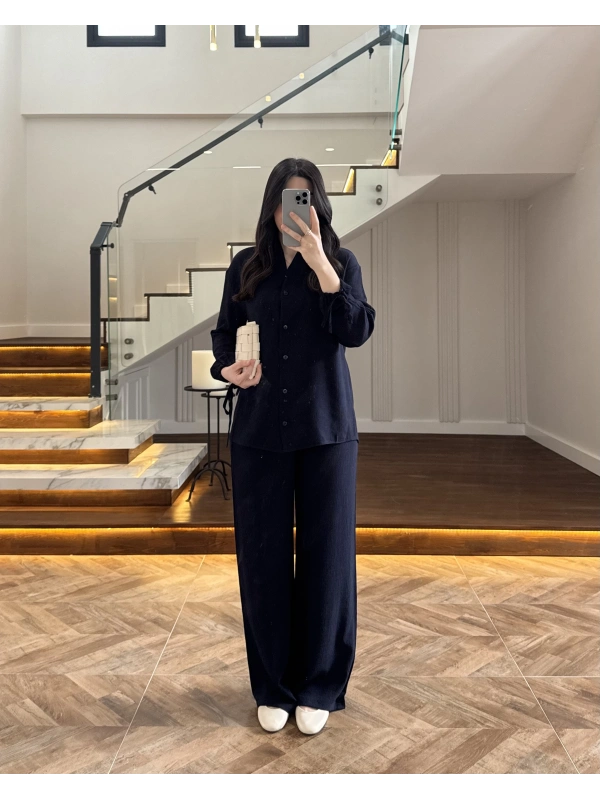 LACİVERT VİSKON GÖMLEK TAKIM-9050