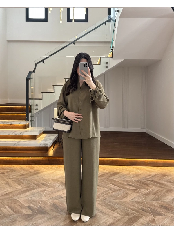 HAKİ VİSKON GÖMLEK TAKIM-9050