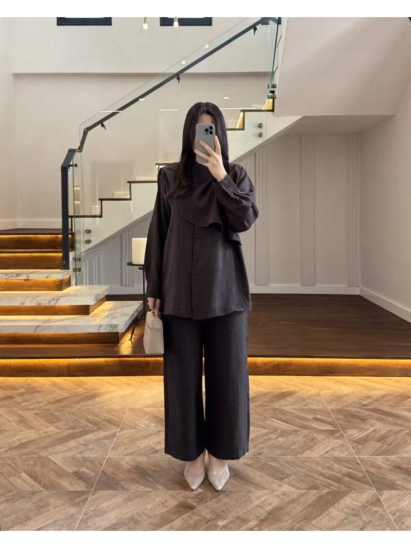 KAHVE ŞAL DETAY TAKIM -9043