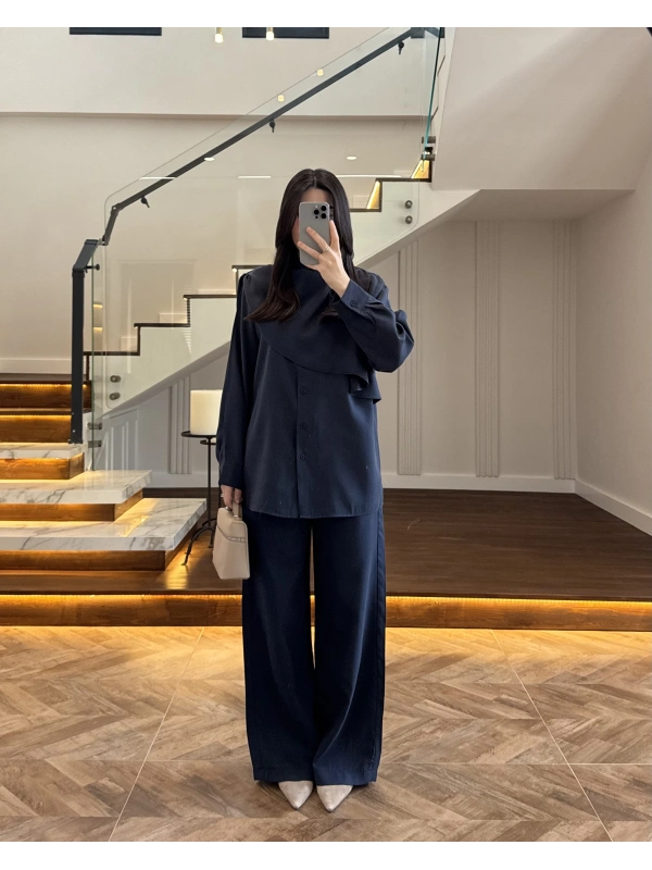 LACİVERT ŞAL DETAY TAKIM -9043