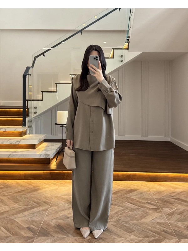 LACİVERT ŞAL DETAY TAKIM -9043