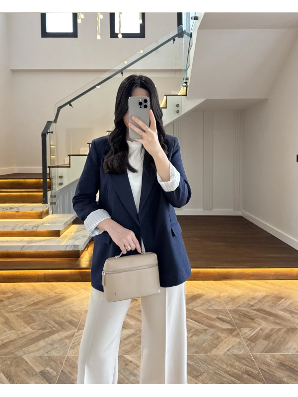 LACİVERT ÇİZGİLİ ASTARLI CEKET- 7627