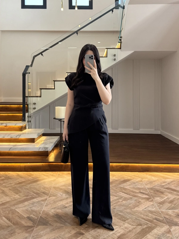 SİYAH ASİMETRİK TENSEL TAKIM-7032-8023