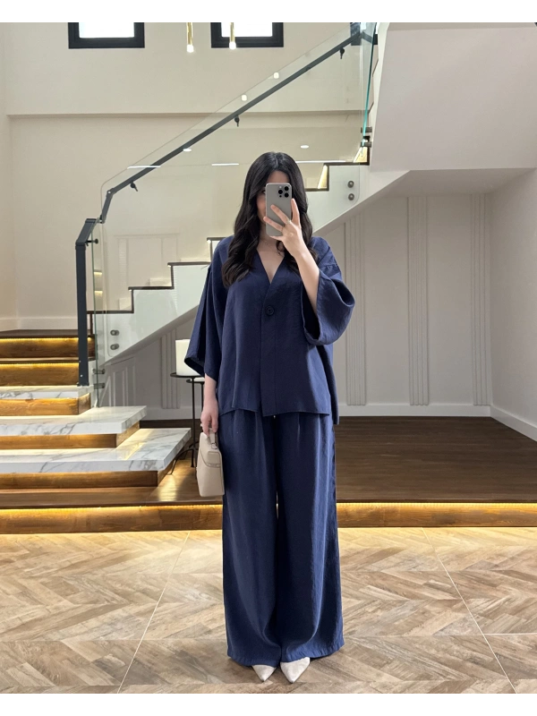 LACİVERT MODAL BLUZ PANTOLON TAKIM