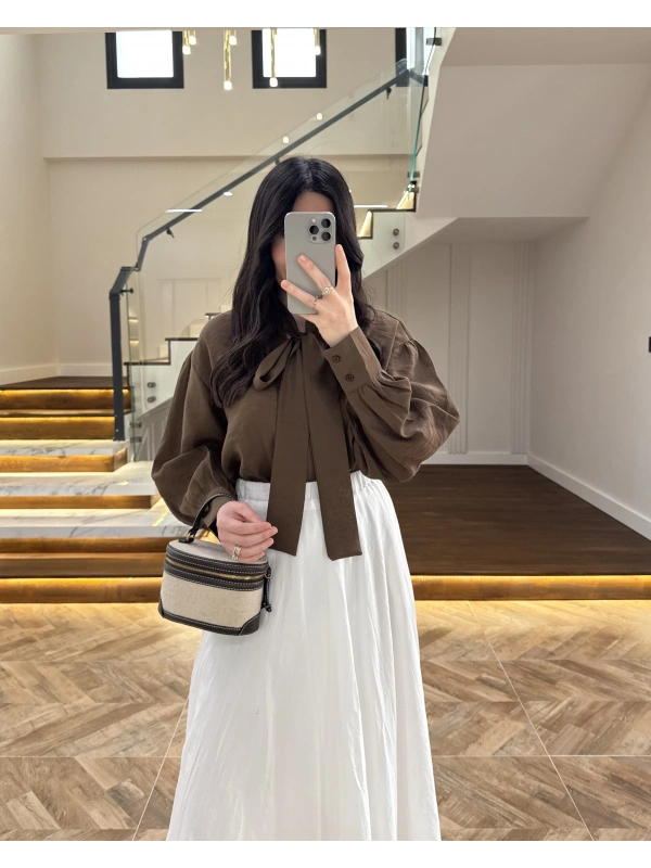 KAHVE BAĞCIKLI GÖMLEK -5050