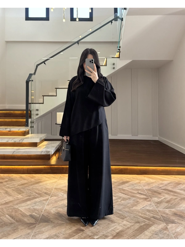 SİYAH ASİMETRİK KUŞAKLI TAKIM-9099