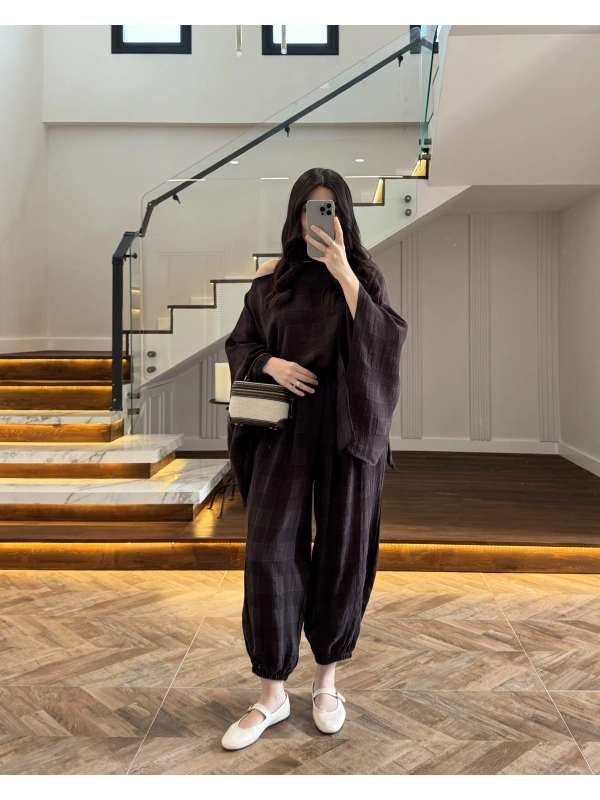 KAHVE PANÇOLU ŞALVAR TAKIM -51344