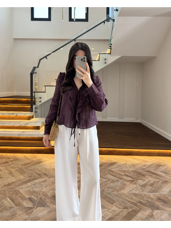 MÜRDÜM ÖNÜ FIRFIR BAĞLAMA DETAYLI BLUZ-1069