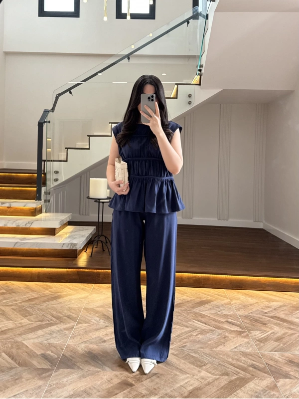 LACİVERT TENSEL NEVÜRLÜ BLUZ PANTOLON TAKIM-250483