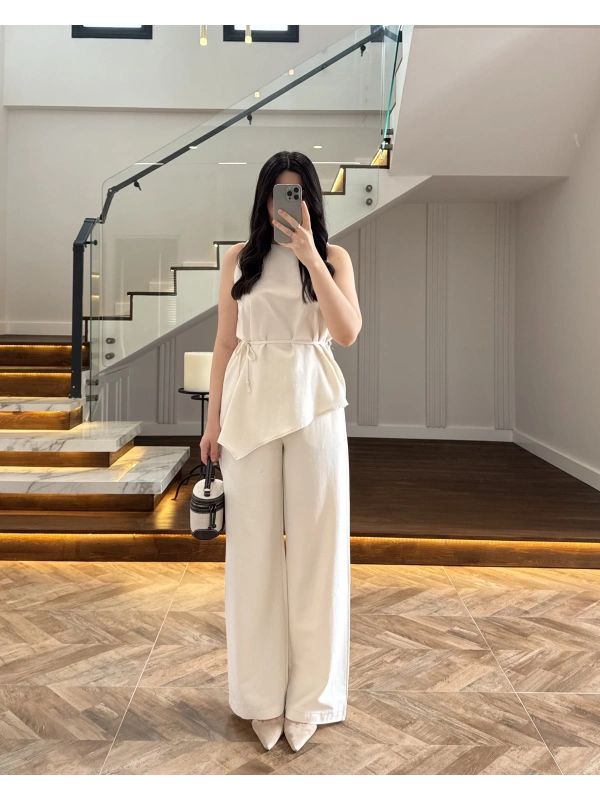 NATURAL ASİMETRİK BLUZ PANTOLON TAKIM-8784