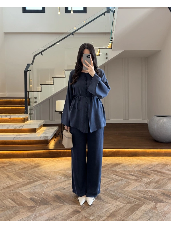 LACİVERT ÖNÜ DÜĞMELİ İTHAL TAKIM-9057