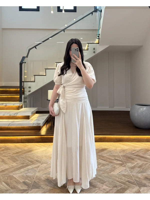 KRUVAZE BLUZ DRAPELİ ETEK TAKIM-260865