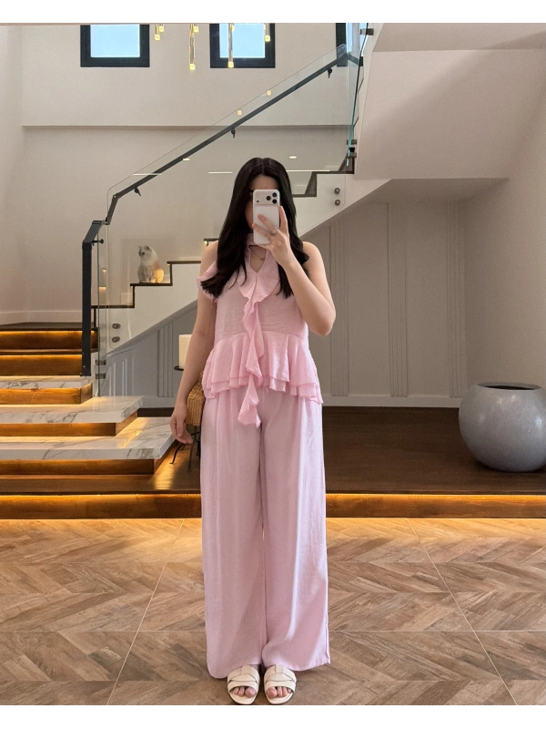 PEMBE YÜKSEK BEL MODAL PANTOLON -3720