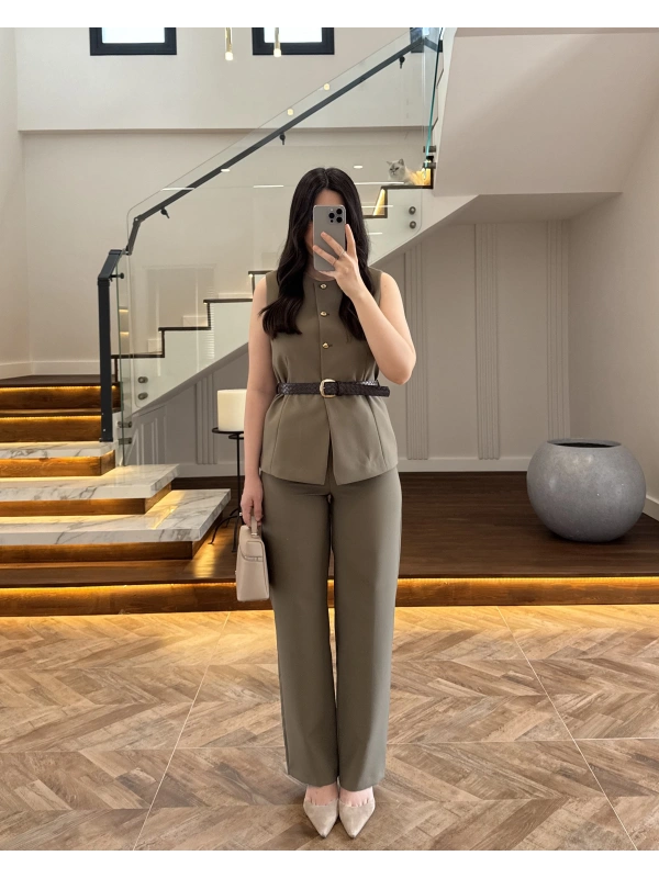 HAKİ YELEK İSPNYL PAÇA PANTOLON TAKIM- 8891
