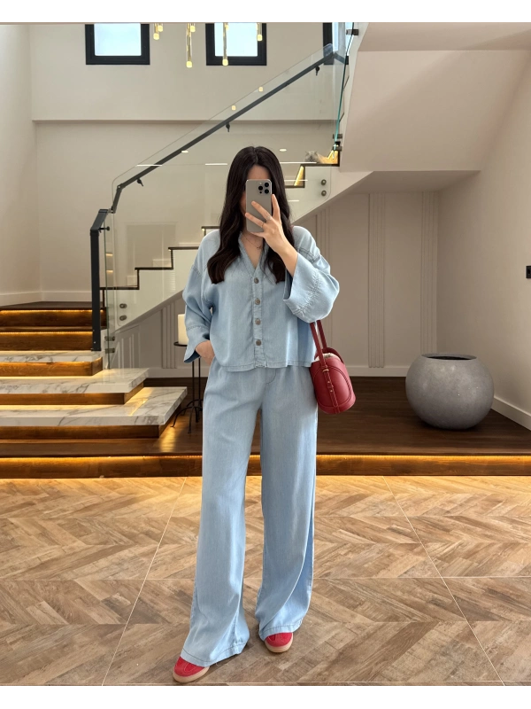 BUZ MAVİ YIKAMALI TENSEL TAKIM -37341