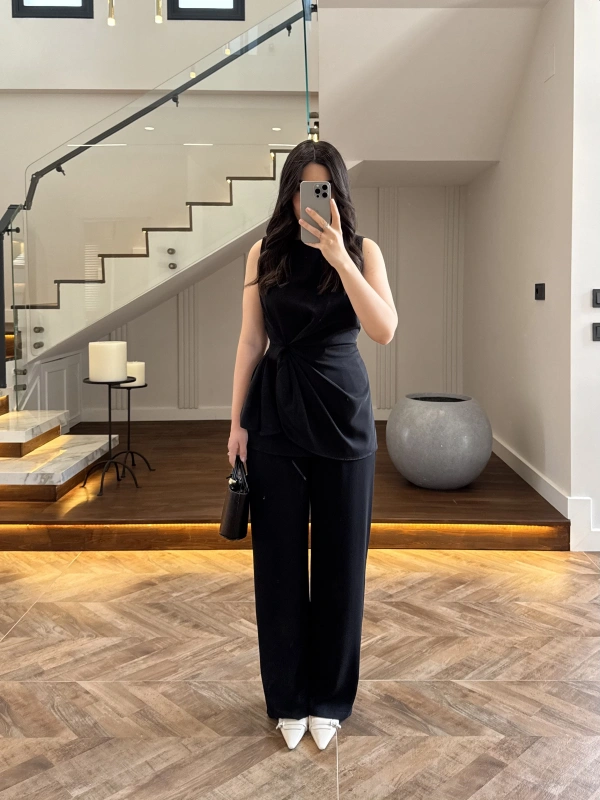 TASARIM BLUZ PANTOLON TAKIM SİYAH-9083