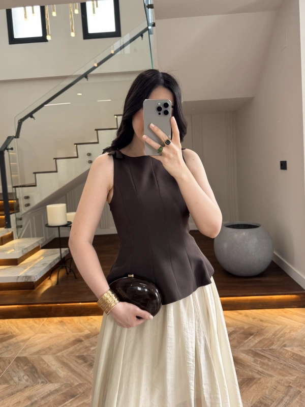 FİYONKLU BLUZ KAHVE-5503