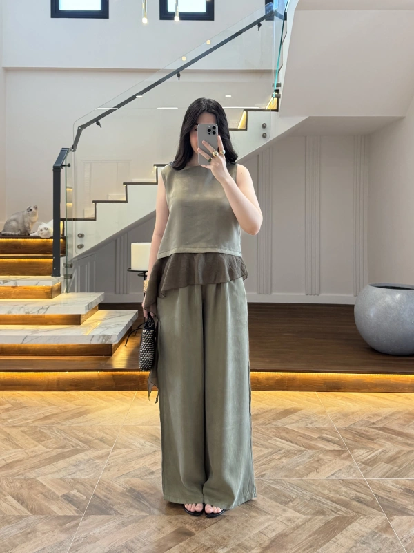 HAKİ GARNİLİ BLUZ PANTOLON TAKIM-51391