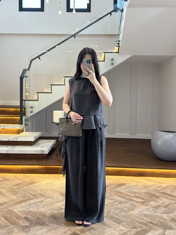 SİYAH GARNİLİ BLUZ PANTOLON TAKIM-51391