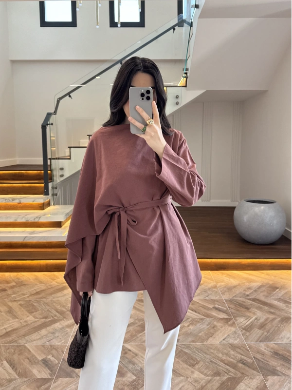 KİREMİT FULAR DETAY TUNİK-5479