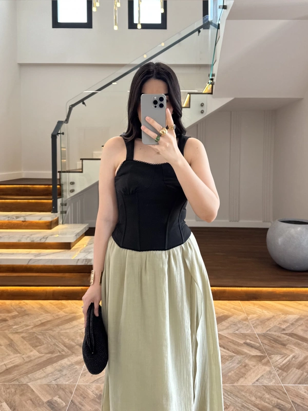 DANTELLİ ŞALLI BLUZ SİYAH